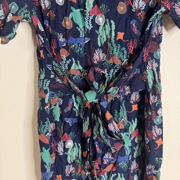 Sugarhill Brighton Dress Womens 10 Navy Sea Life Print Short Sleeve Tie Waist - Picture 10 of 10